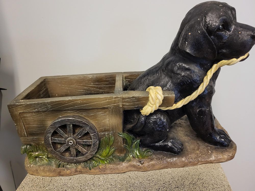 Lot 6382 – vintage black lab dog & cart planter