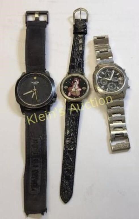 Lot 6557 – estate watch lot of 3 Nixon, seiko & pin up girl