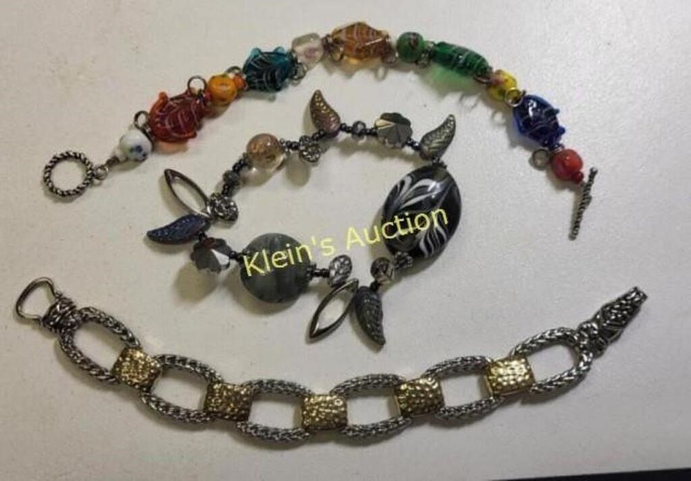 Lot 6407 – lot of 3 murano style, glass, ++ bracelets