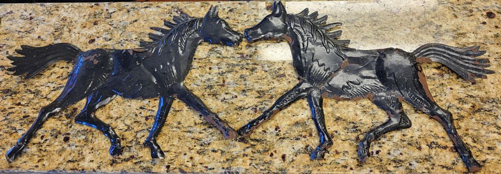 Lot 6580 – vtg 2 pressed tin of galloping or rearing horses