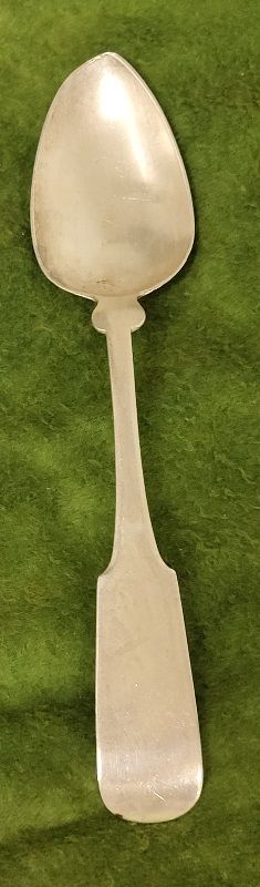 Lot 6726 – J & I cox coin silver stuffing spoon Fiddleback!