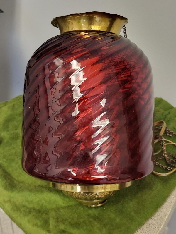 Lot 6566 – 19th C swirled cranberry glass hanging light