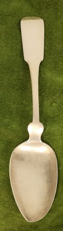 Lot 6733 – 1840’s fiddleback coin silver spoon 9″ J&I cox