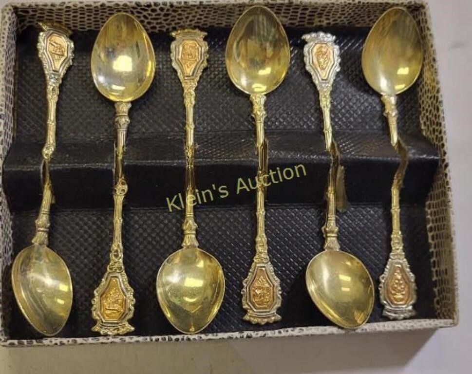Lot 6761 – gold wash spoons demitasse 6 orig bx Italy