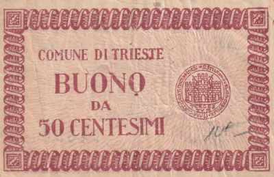 Italy 50 Cents Good Municipality of Trieste 1945, VF