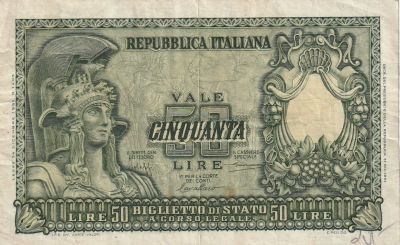 Italy 50 Lire 1951, Pick#91a, VF