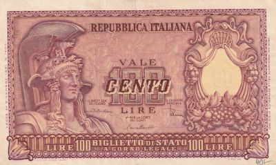 Italy 100 Lire 1951, Pick#92b, XF