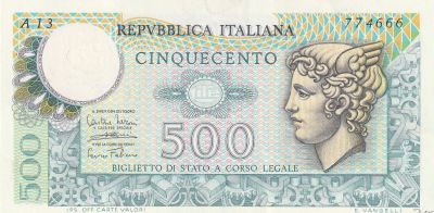 Italy 500 Lire 1974, Pick#94, UNC