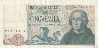 Italy 5000 Lire 1971, Pick#102a, VF