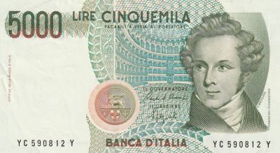 Italy 5000 Lire 1985, Pick#111, UNC