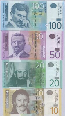 Serbia 10 20 50 100 Dinara 2013-2104 P-54 55 56 57 UNC