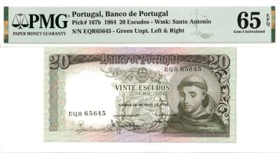 Portugal 20 Escudos 1964 Pick#167b PMG 65 EPQ
. Pick#167b PMG 65 EPQ
