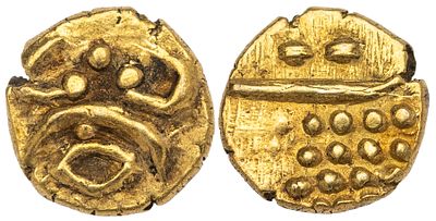 India Malabar Gold Fanam 1750. Gold, 0.30 g.; XF