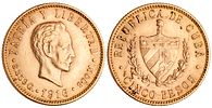 Cuba 5 Pesos 1916. KM-19, JMA-105, Y-13, Fr-4; Gold (.900), 8,37 g.; 21 mm; Jose Marti; XF