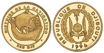Djibouti 250 Francs 1996. KM-36; Gold (.999); 1.24 g.; Proof