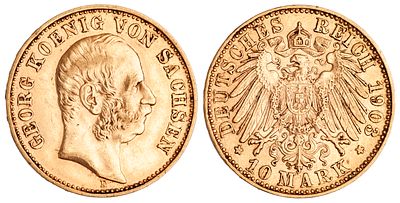 German States Saxony 10 Mark 1903 E. KM-1259, J-265, Fr-3847; King George I (1902-1904); Gold 