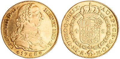 Spain 4 Escudos 1788 MM. KM-418a.1, Cal-315; King Charles III (1759-1788); Gold (.875), 30 mm; 