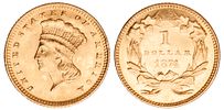 USA 1 Dollar 1874. KM-86, Fr-94; Gold (.900), 1,67 g.; 15 mm; Mintage: 198.800; Large Indian 