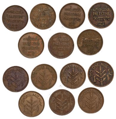 Palestine 1 Mil 1927-46. 7 pcs. КМ-1; Bronze; UNC