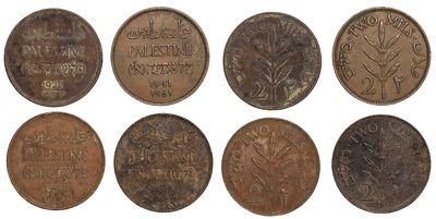 Palestine 2 Mils 1927-46. 4 pcs. КМ-2; Bronze; VF