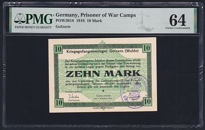 Germany POW Camp Golzern 10 Mark 1916. PMG 64. POW-3018; Prisoner of War Camp; Golzern; Choice 