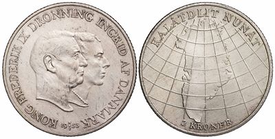 Denmark 2 Kroner 1953. KM-844; Silver (.800), 15.0 g, 31 mm; UNC