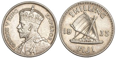 Fiji 1 Shilling 1935. KM-4; Silver, 6.65 g.; AU