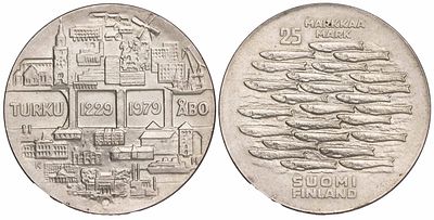 Finland 25 Markkaa 1979. KM-58; Silver (.500), 26.3 g, 37 mm; UNC