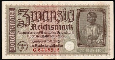 Germany 20 Reichsmark 1940-45. P-SB190; Occupation Territories WWII; XF