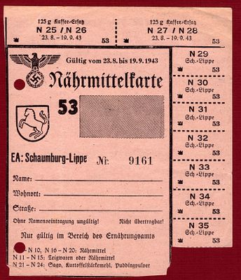 Germany Food Coupon Sheet 1943. XF