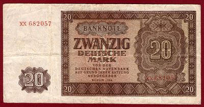 Germany 20 Deutsche Mark 1948. P-13a; 6 digit serial #, without plate #; VF