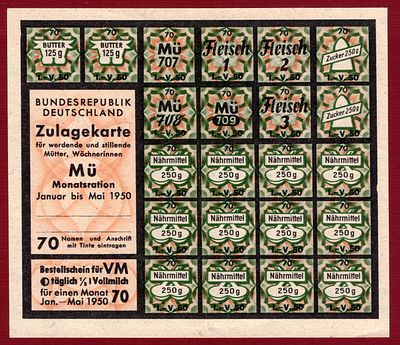 Germany Food Coupon Sheet 1950. XF