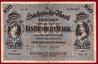 Germany Saxony 100 Mark 1911. Grab-SAX-8; VF
