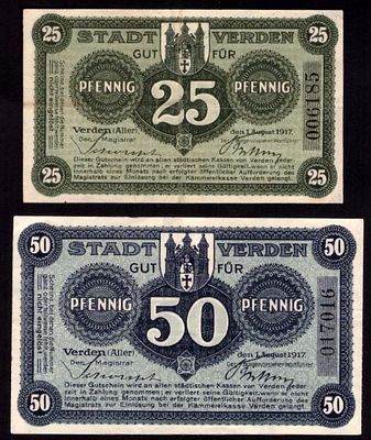 Germany Verden 25, 50 Pfennig 1917. 2 pcs. UNC