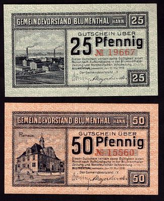 Germany Blumenthal 25, 50 Pfennig 1918. 2 pcs. UNC
