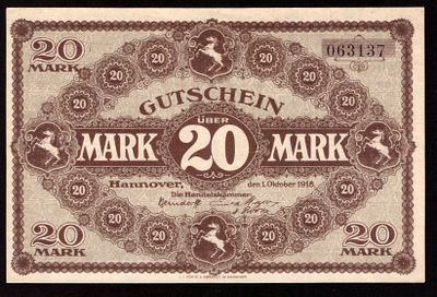 Germany Hannover 20 Mark 1918. XF