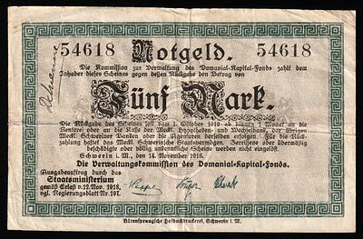 Germany Mecklenburg-Schwerin 5 Mark 1918. Grab-MSW-5a; VF