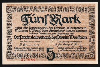 Germany Westfalen 5 Mark 1918. Grab-WFA-1a; UNC