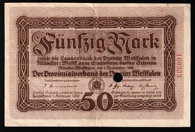 Germany Westfalen 50 Mark 1918. Grab-WFA-5; VF