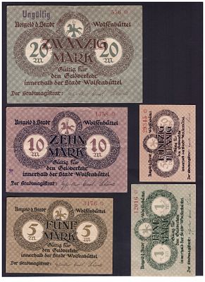 Germany WOLFENBUTTE 50 Pfennig, 1, 5, 10, 20 Mark 1918. 5 pcs. VF/XF
