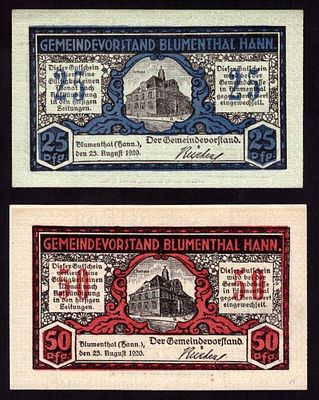 Germany Blumenthal 25, 50 Pfennig 1920. 2 pcs. UNC