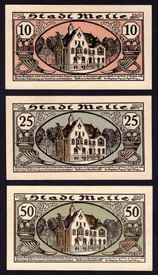 Germany Melle 10, 25, 50 Pfennig 1920. 3 pcs. UNC