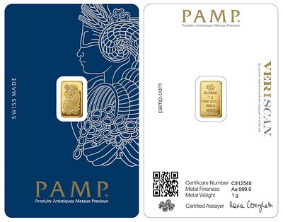 Gold Bar 1 gram - Argor-Heraeus. Pure Gold (.9999) in Assay; Swiss. בצד הקדמי של המטבע מופיעה 