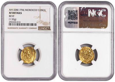 Morocco &frac12; Bunduqi AH 1208 / 1794. NGC XF details. RR. A-619, Cr-112.4, Eustache-444; Alawi 