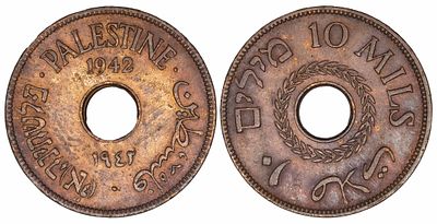 Palestine 10 Mils 1942. КМ-4a, Bronze; Mintage: 1.000.000; AU