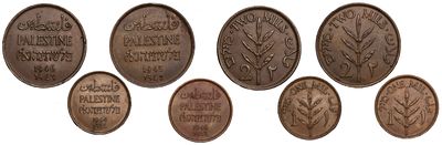 Palestine 1 Mil 1944, 1946, 2 Mils 1945, 1946. 4 pcs. KM-1; Bronze, 3.2 gr, 21 mm; KM-2; Bronze 