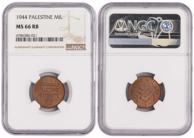 Palestine 1 Mil 1944. NGC MS 66 RB. TOP POP. КМ-1; Bronze, 3.20g; Mintage: 1.400.000