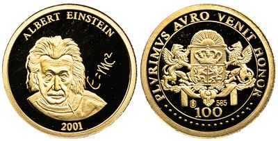Germany Gold Medal 2001. Gold (.585), 0.51 g, 13.5 mm; Albert Einstein; The German physicist 