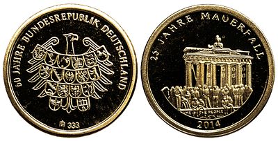 Germany Gold Medal 2013. 25 Years Since the Fall of the Berlin Wall. Gold (.333), 0.51 g, 11 mm; 