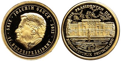 Germany Gold Medal 2014. Gold (.333), 0.51 g, 11 mm; Joachim Gauck; With COAs; Proof